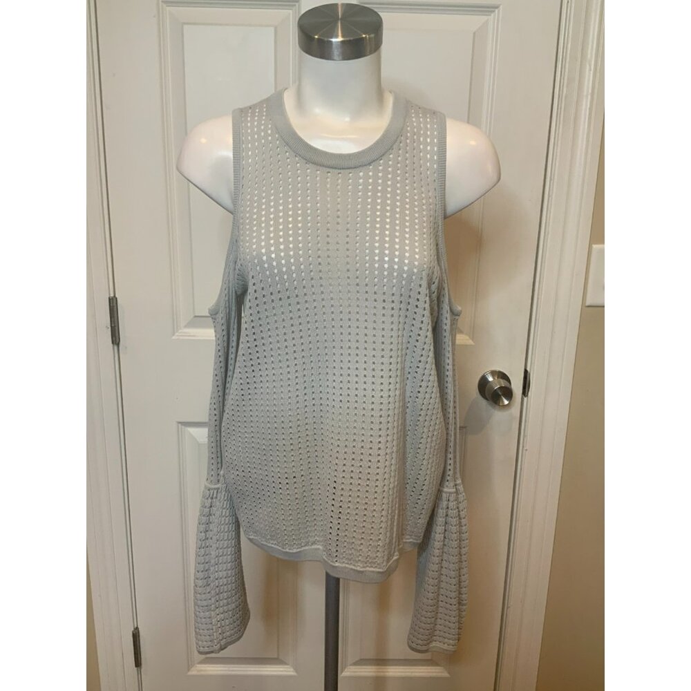 BCBG Max Azria Lucia Gray Perforated Open Knit Cold Shoulder Flare Sleeve Size M